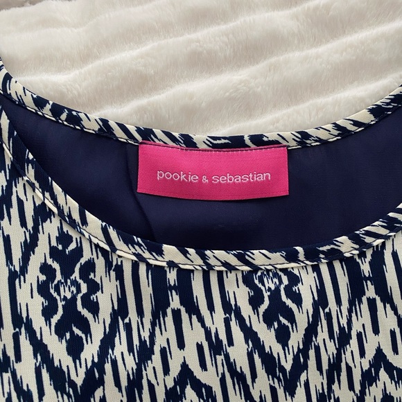 Pookie and Sebastian Cream and Blue Abstract Pattern Blouse - Picture 14 of 14